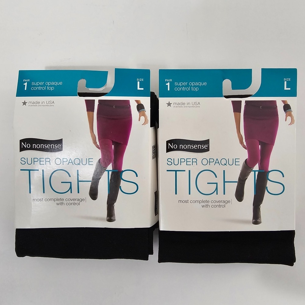 LOT of TWO Pairs No Nonsense Women's Tights‎ BLACK Control Top SIZE L